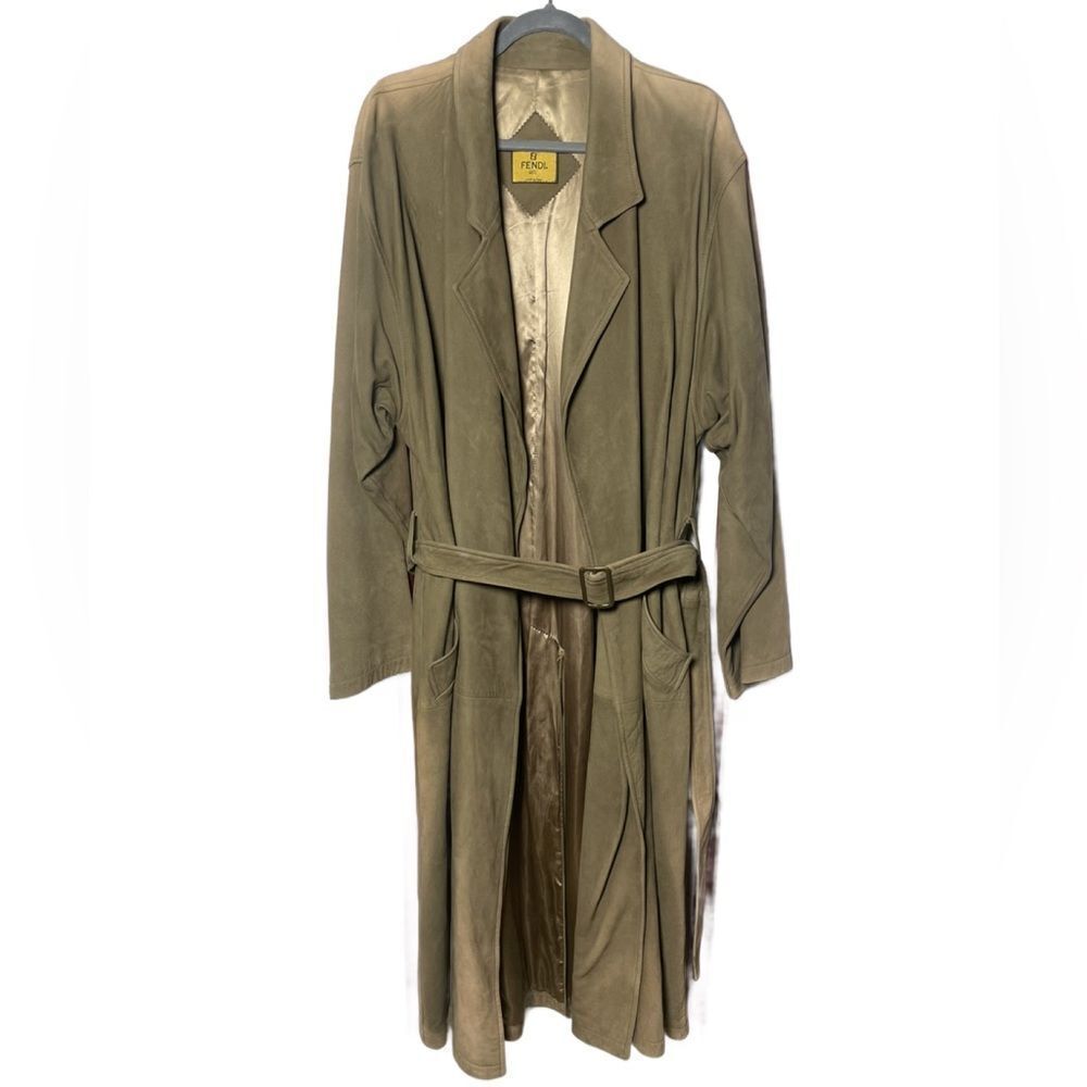 Vintage Fendi Men’s Olive Green Belted Trench Coat w/Silky Lining (Size: 54)